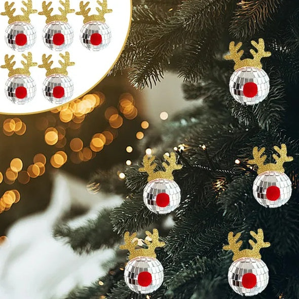 5 Stück Disco-Spiegel Elchhorn-Weihnachtskugeln Silberne Weihnachtsbaumdekoration Reflektierende hängende Discokugeln Dekoration für Weihnachten, Feiertage, Hochzeiten, Geburtstage, Disco-Partys, Ornamentzubehör