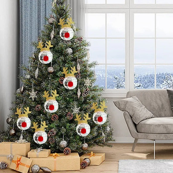 5 Stück Disco-Spiegel Elchhorn-Weihnachtskugeln Silberne Weihnachtsbaumdekoration Reflektierende hängende Discokugeln Dekoration für Weihnachten, Feiertage, Hochzeiten, Geburtstage, Disco-Partys, Ornamentzubehör