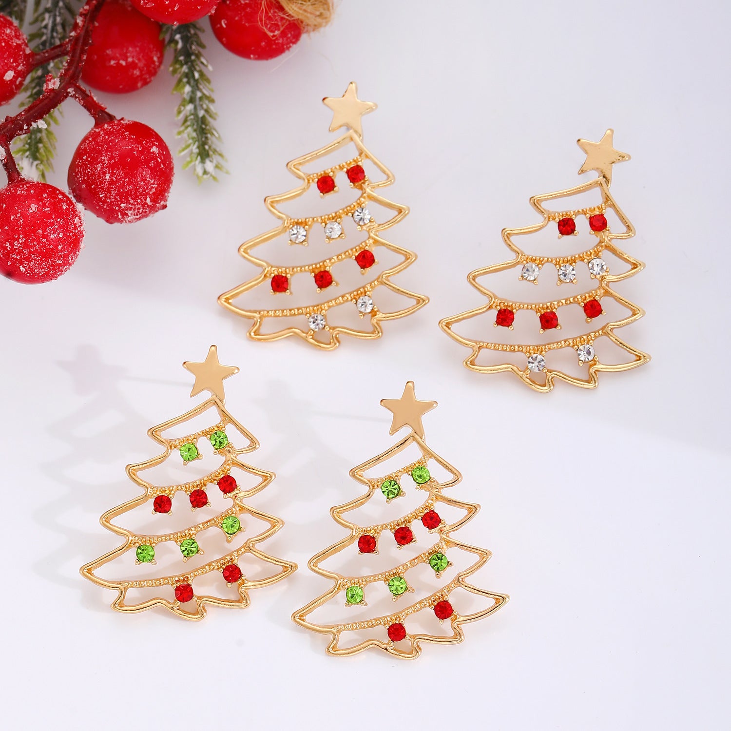 Weihnachts-Ohrringe mit Weihnachtsbaum Bunte Zirkon-Weihnachtsbaum-Ohrringe  Für Frauen Persönliche Ohrringe Party-Schmuck Weihnachtsgeschenk