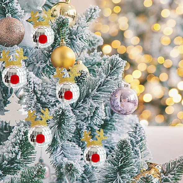5 Stück Disco-Spiegel Elchhorn-Weihnachtskugeln Silberne Weihnachtsbaumdekoration Reflektierende hängende Discokugeln Dekoration für Weihnachten, Feiertage, Hochzeiten, Geburtstage, Disco-Partys, Ornamentzubehör