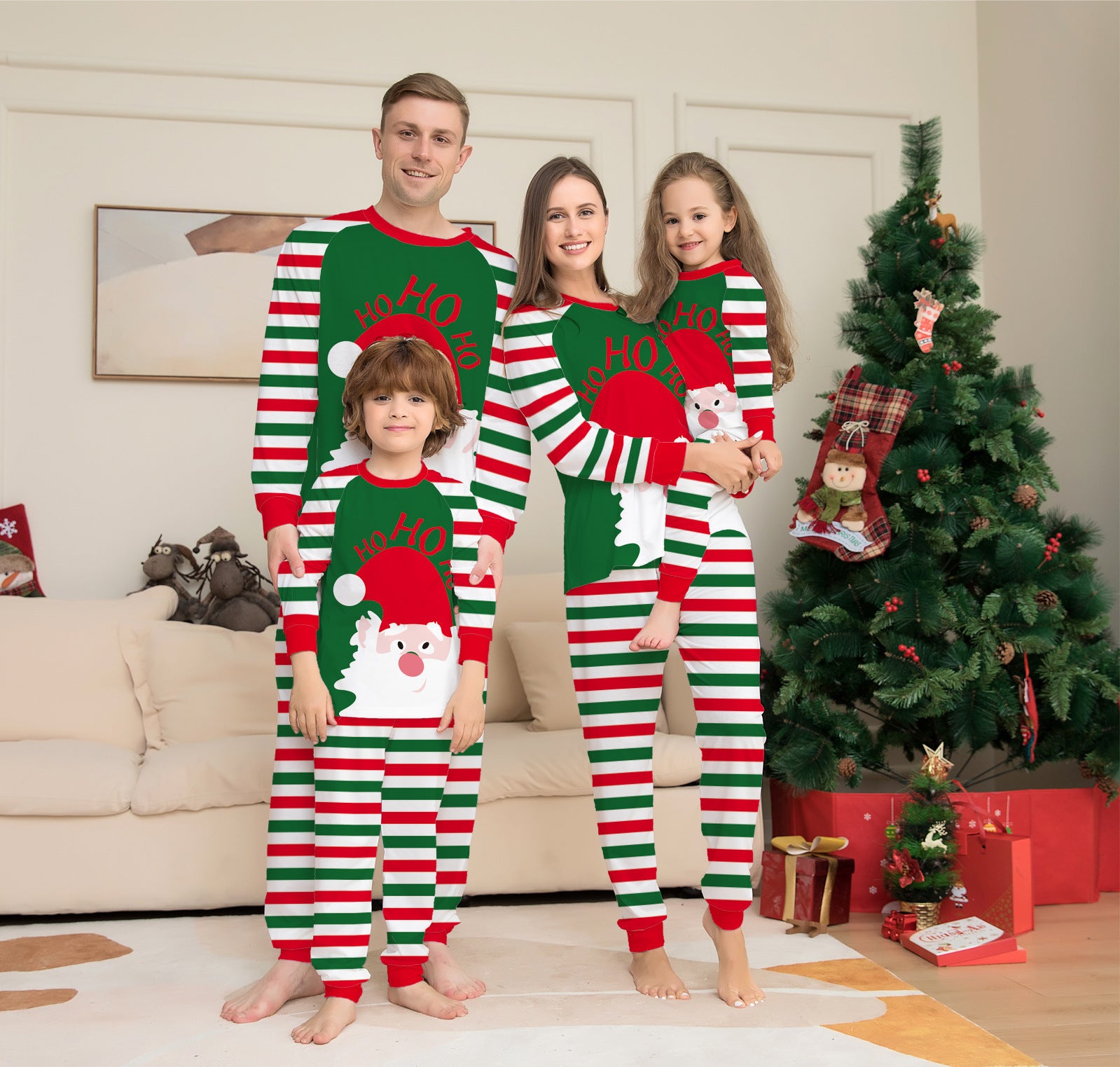 Weihnachtspyjamas für die ganze Familie Passende Sets Rote Streifen Weihnachtspyjamas Langärmelige Schlafanzüge Outfits