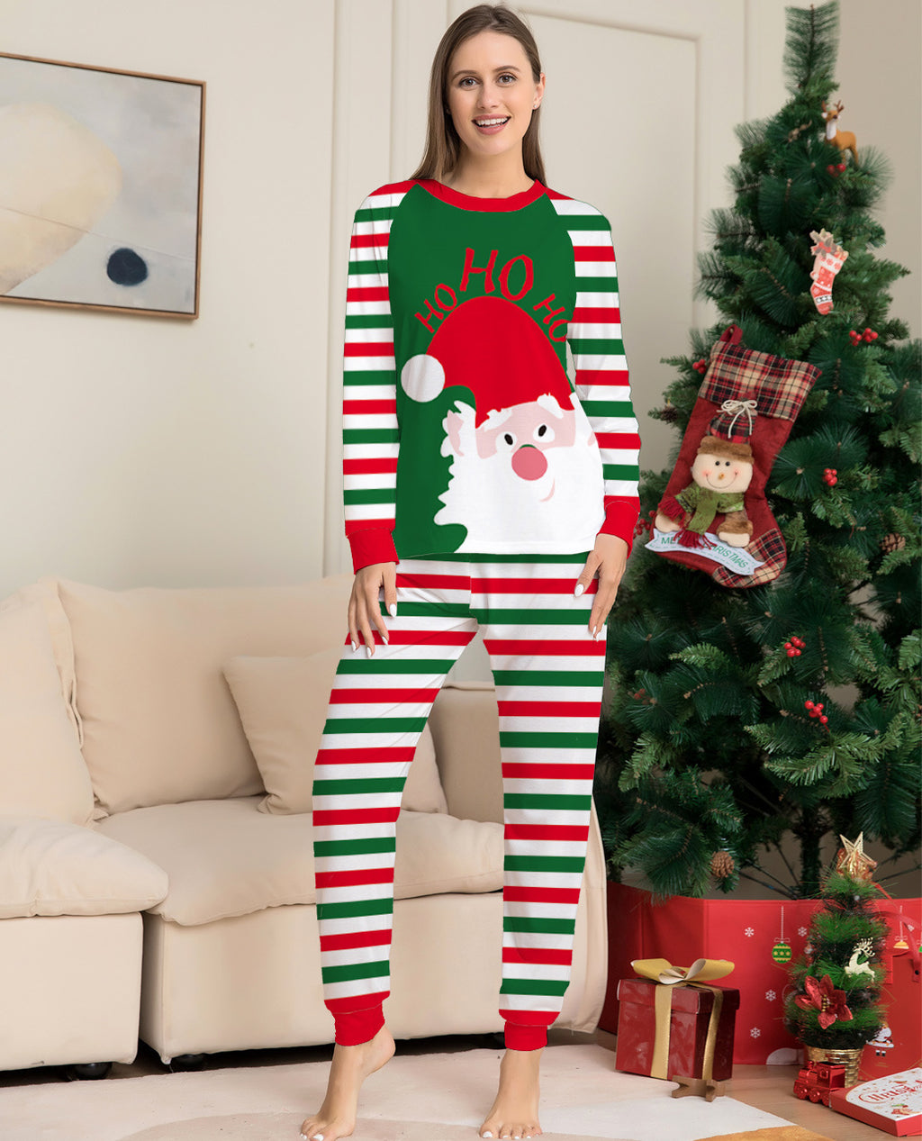 Weihnachtspyjamas für die ganze Familie Passende Sets Rote Streifen Weihnachtspyjamas Langärmelige Schlafanzüge Outfits